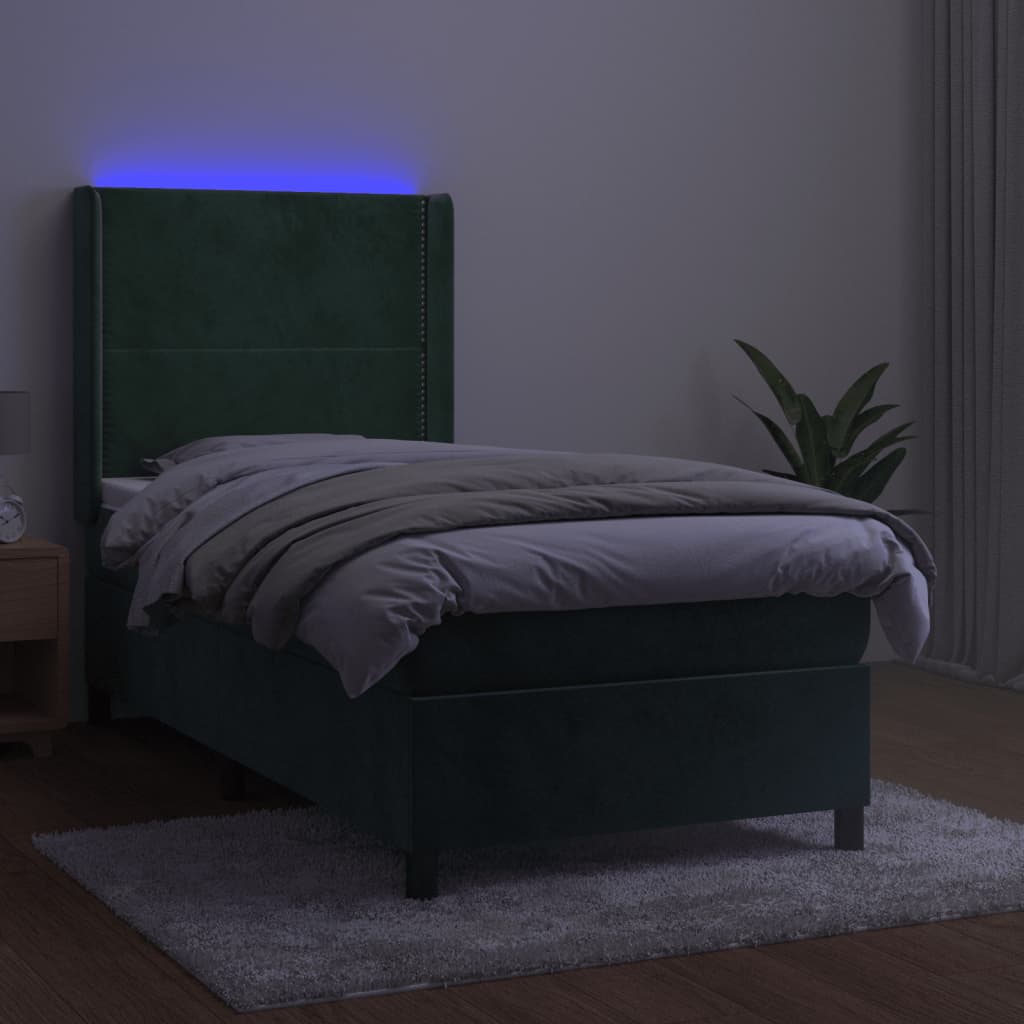 Sommier à lattes de lit matelas LED Vert foncé 90x190cm Velours