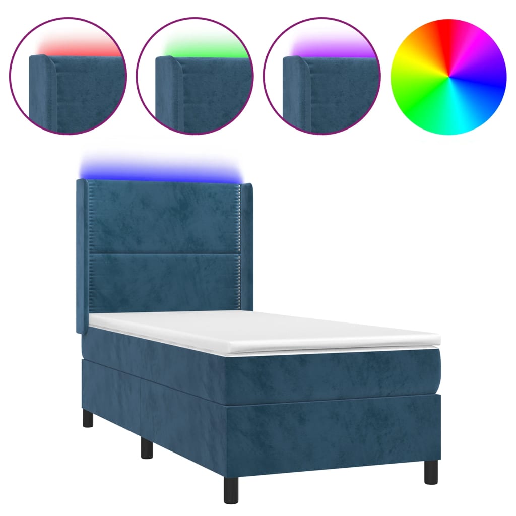 Sommier à lattes de lit matelas LED Bleu foncé 90x190cm Velours