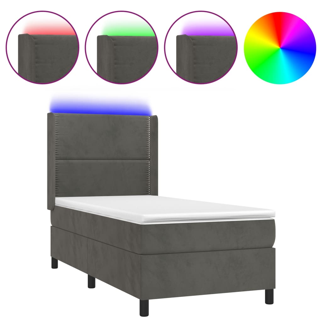 Sommier à lattes de lit matelas LED Gris foncé 90x200cm Velours