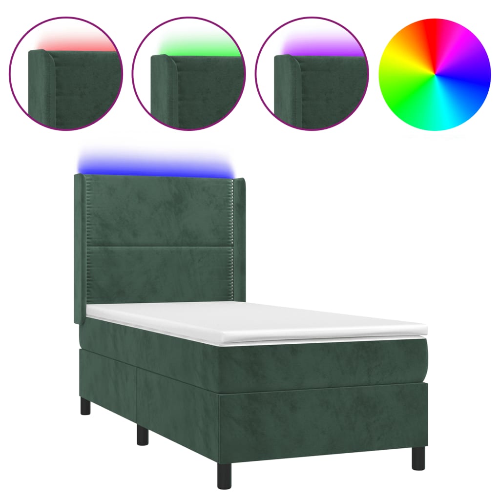 Sommier à lattes de lit matelas LED Vert foncé 90x200cm Velours