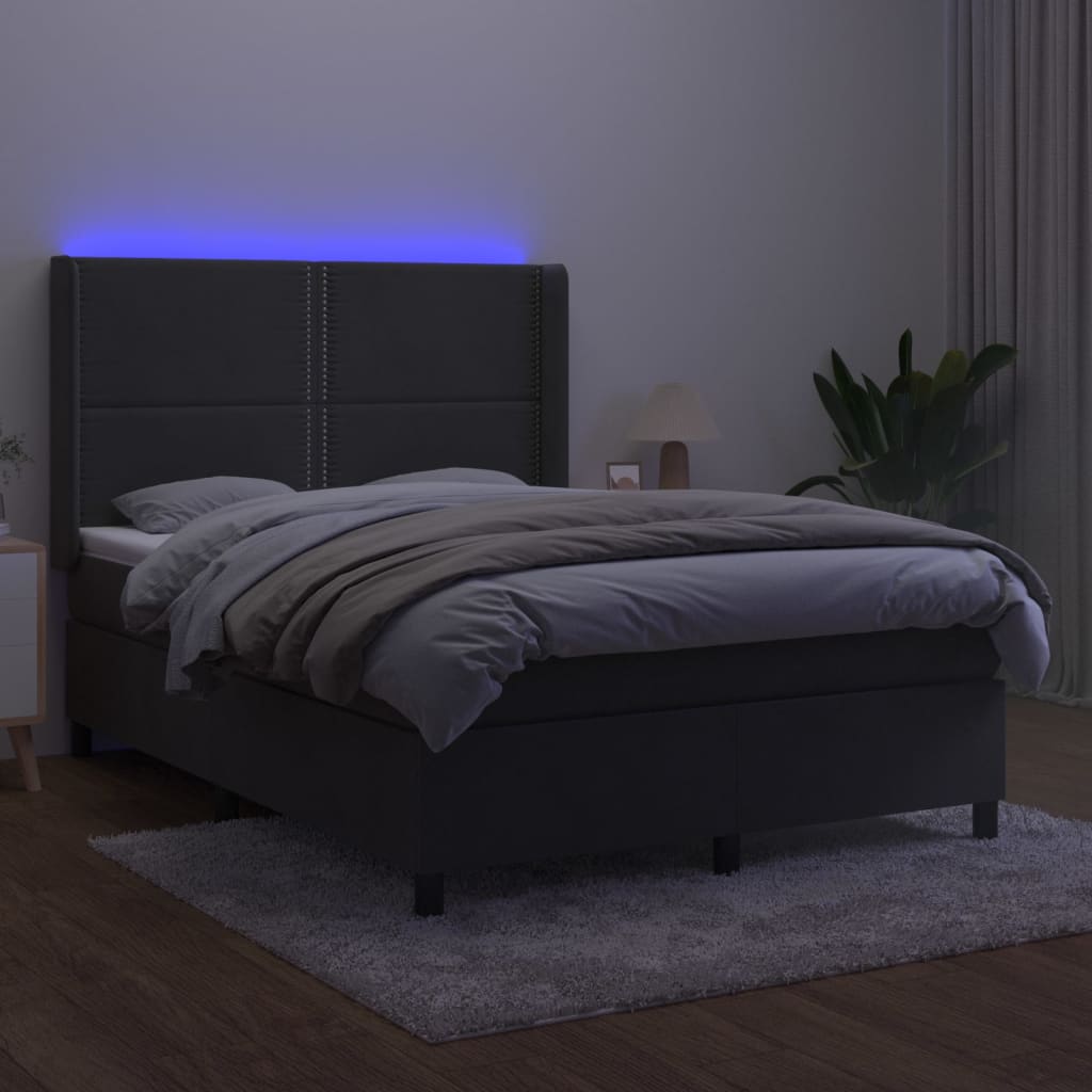 Sommier à lattes de lit matelas et LED Gris foncé 140x190 cm