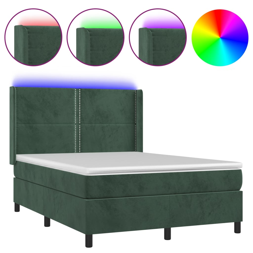 Sommier à lattes de lit matelas et LED Vert foncé 140x190 cm