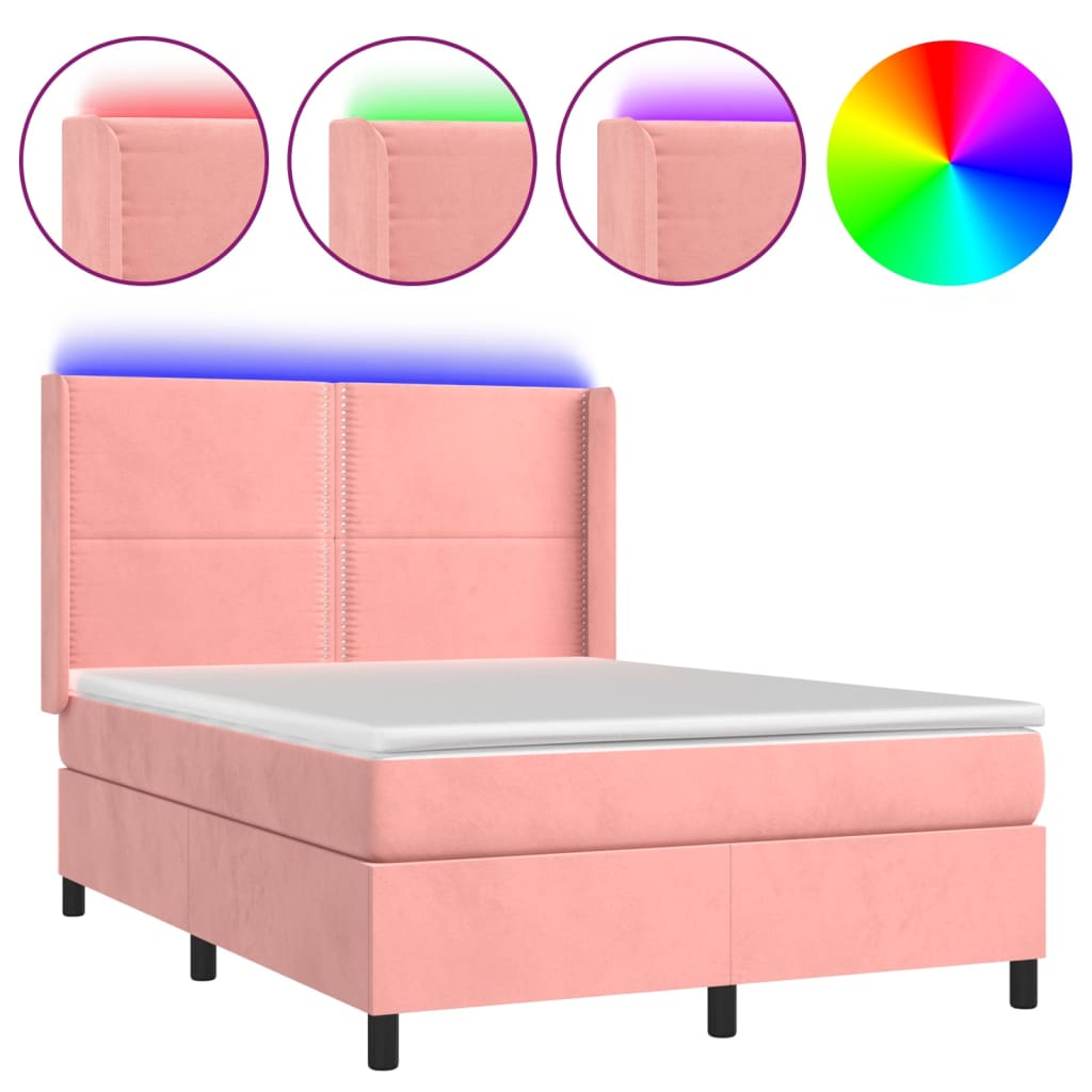 Sommier à lattes de lit matelas et LED Rose 140x190 cm Velours