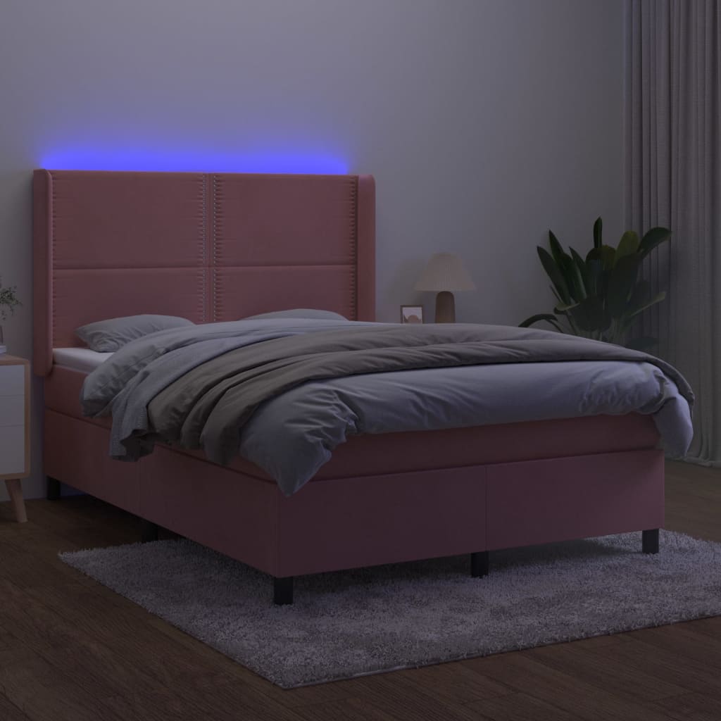 Sommier à lattes de lit matelas et LED Rose 140x190 cm Velours