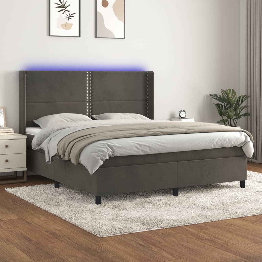 Sommier à lattes de lit matelas et LED Gris foncé 160x200 cm