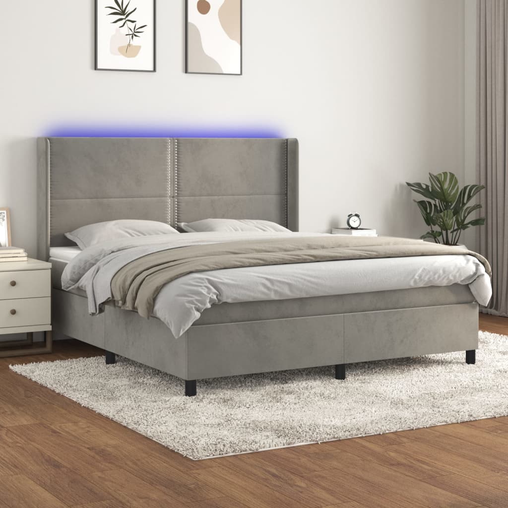 Sommier à lattes de lit matelas et LED Gris clair 180x200 cm