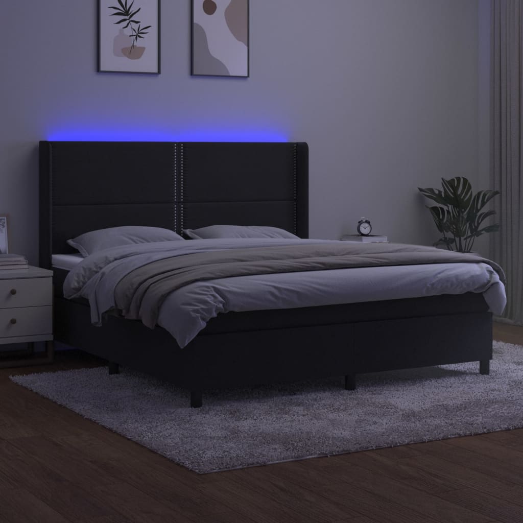 Sommier à lattes de lit matelas et LED Noir 180x200 cm Velours