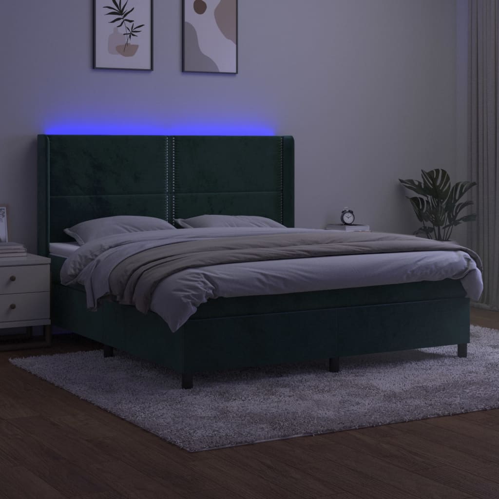 Sommier à lattes de lit matelas et LED Vert foncé 180x200 cm