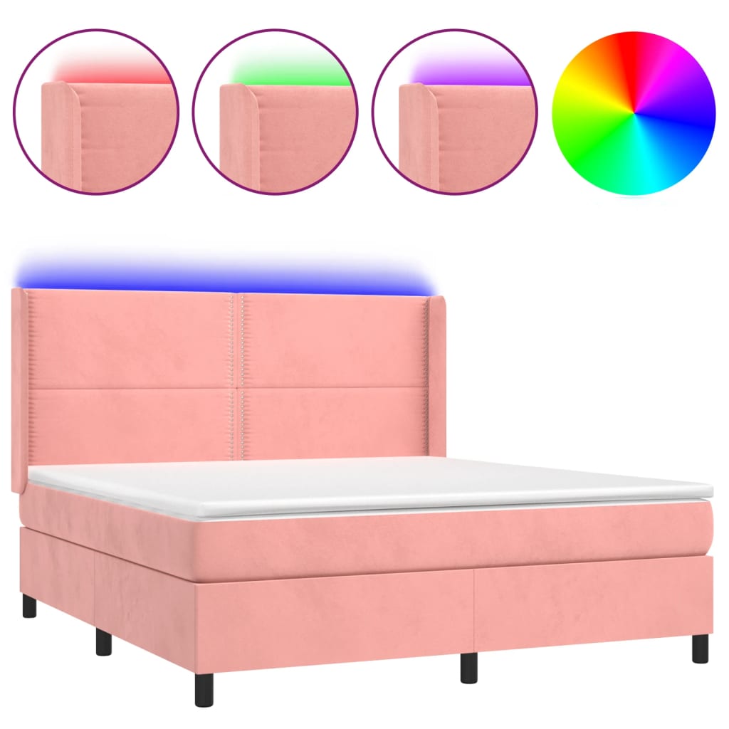 Sommier à lattes de lit matelas et LED Rose 180x200 cm Velours