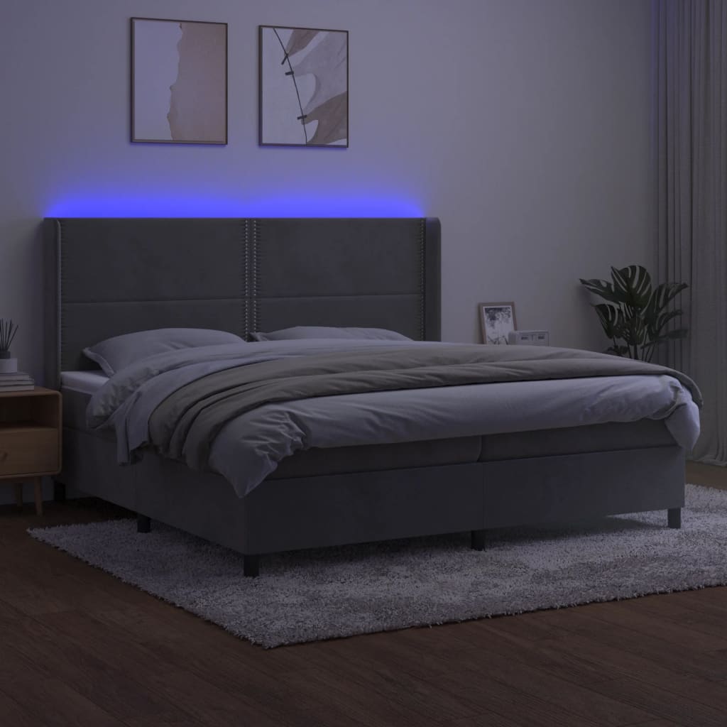 Sommier à lattes de lit matelas et LED Gris clair 200x200 cm