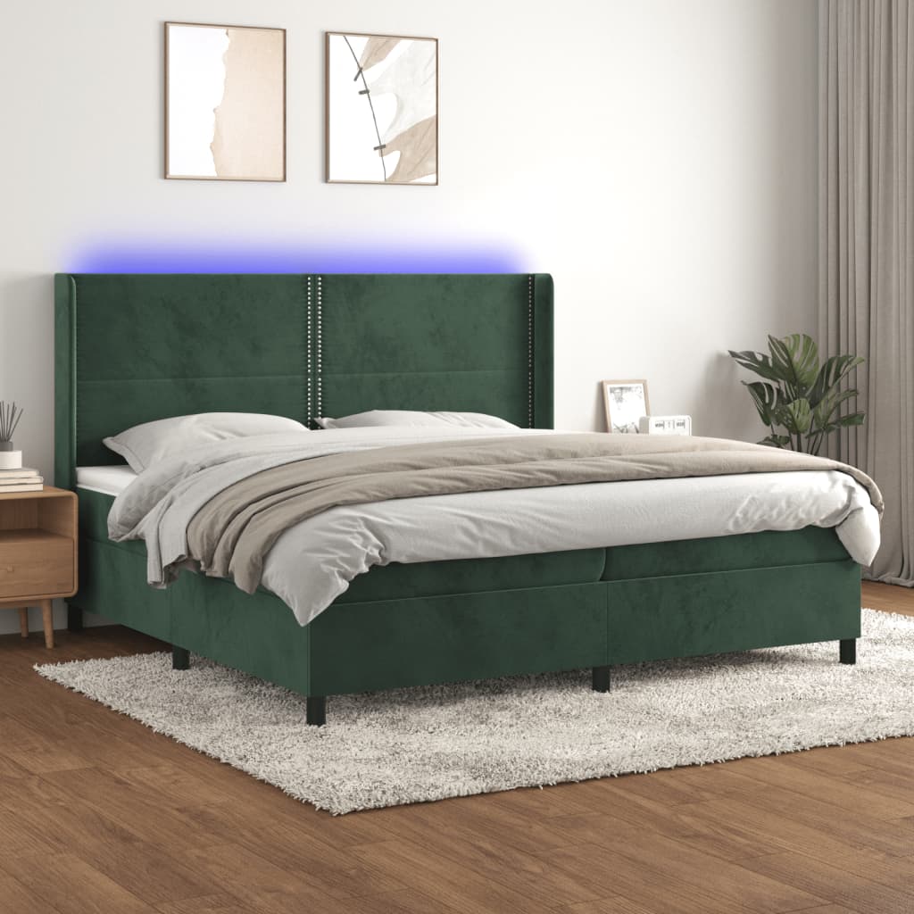 Sommier à lattes de lit matelas et LED Vert foncé 200x200 cm