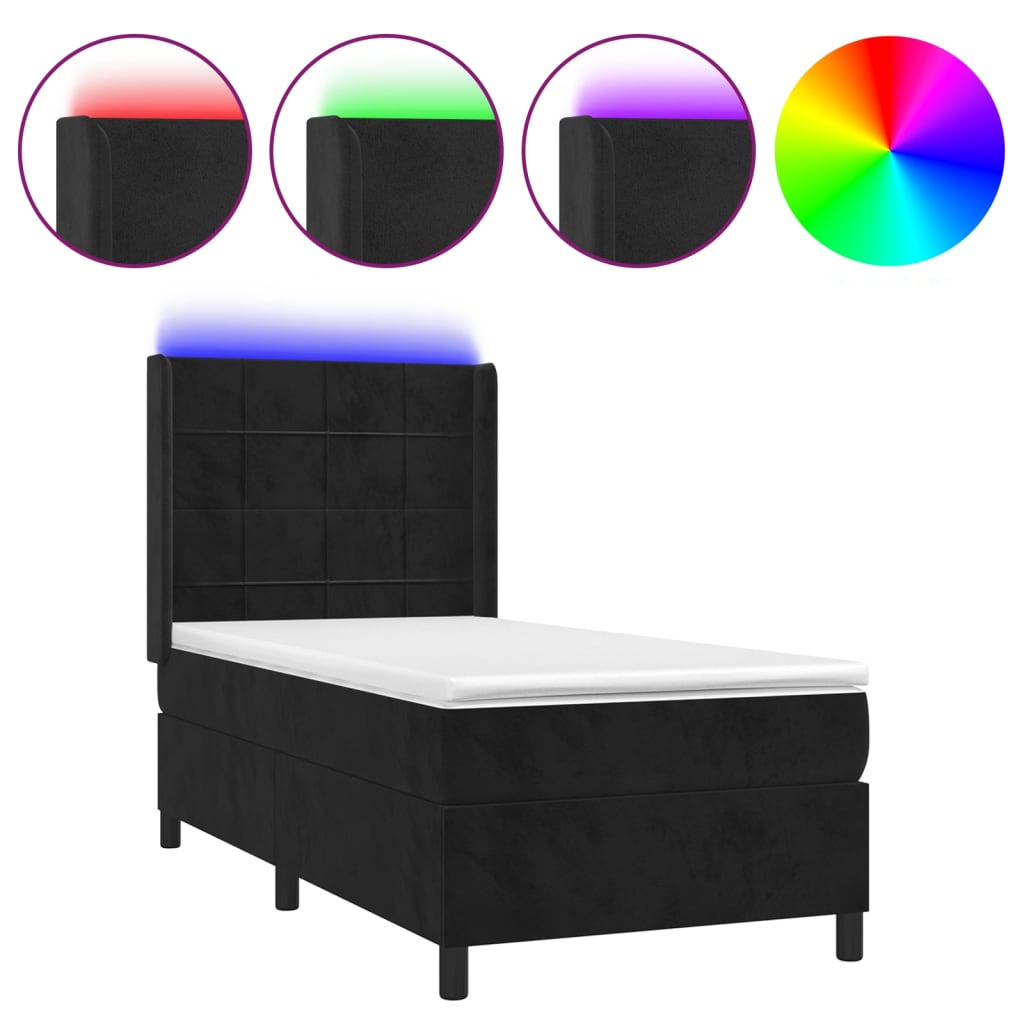 Sommier à lattes de lit matelas et LED Noir 80x200cm Velours