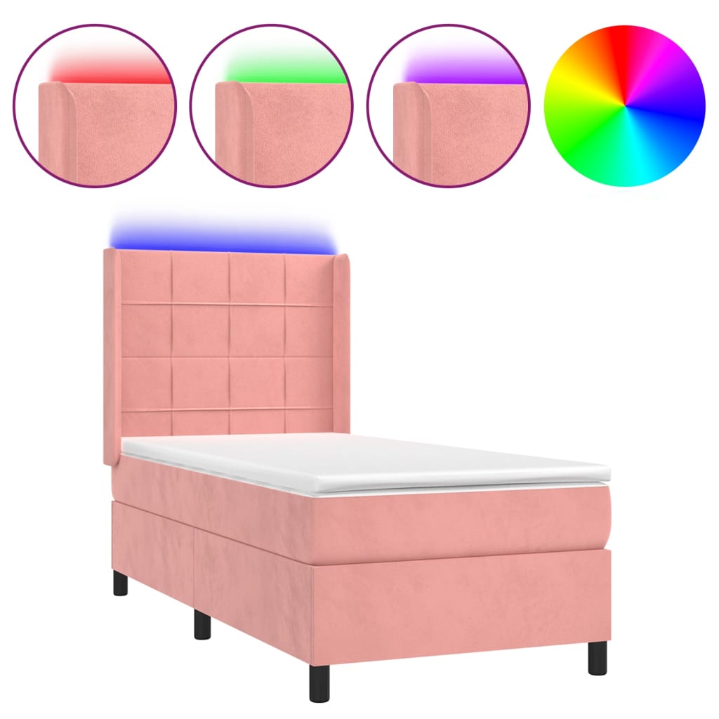 Sommier à lattes de lit matelas et LED Rose 80x200 cm Velours