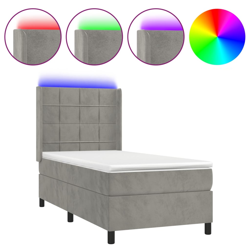 Sommier à lattes de lit matelas LED Gris clair 90x190cm Velours