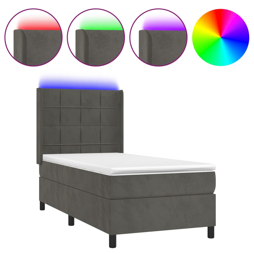 Sommier à lattes de lit matelas LED Gris foncé 90x190cm Velours