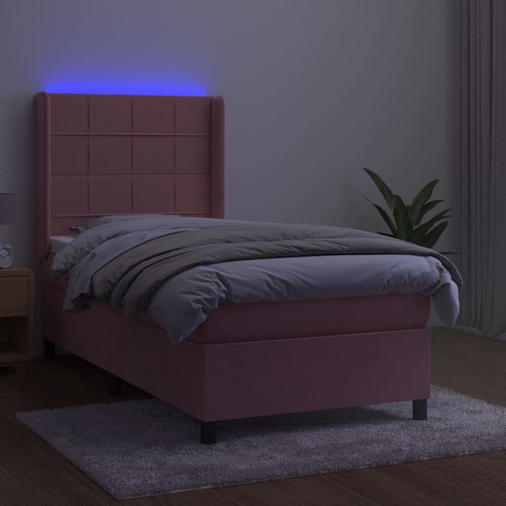 Sommier à lattes de lit matelas et LED Rose 90x190 cm Velours