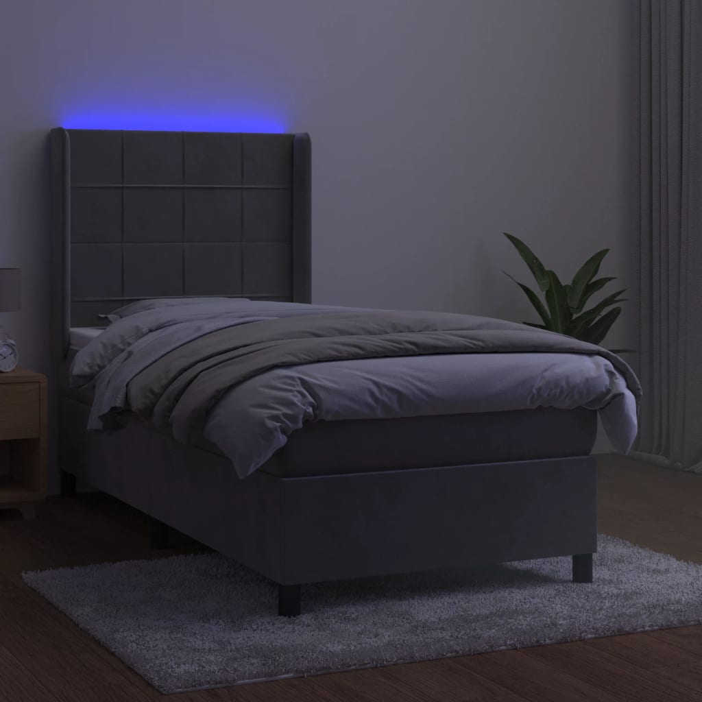 Sommier à lattes de lit matelas LED Gris clair 90x200cm Velours