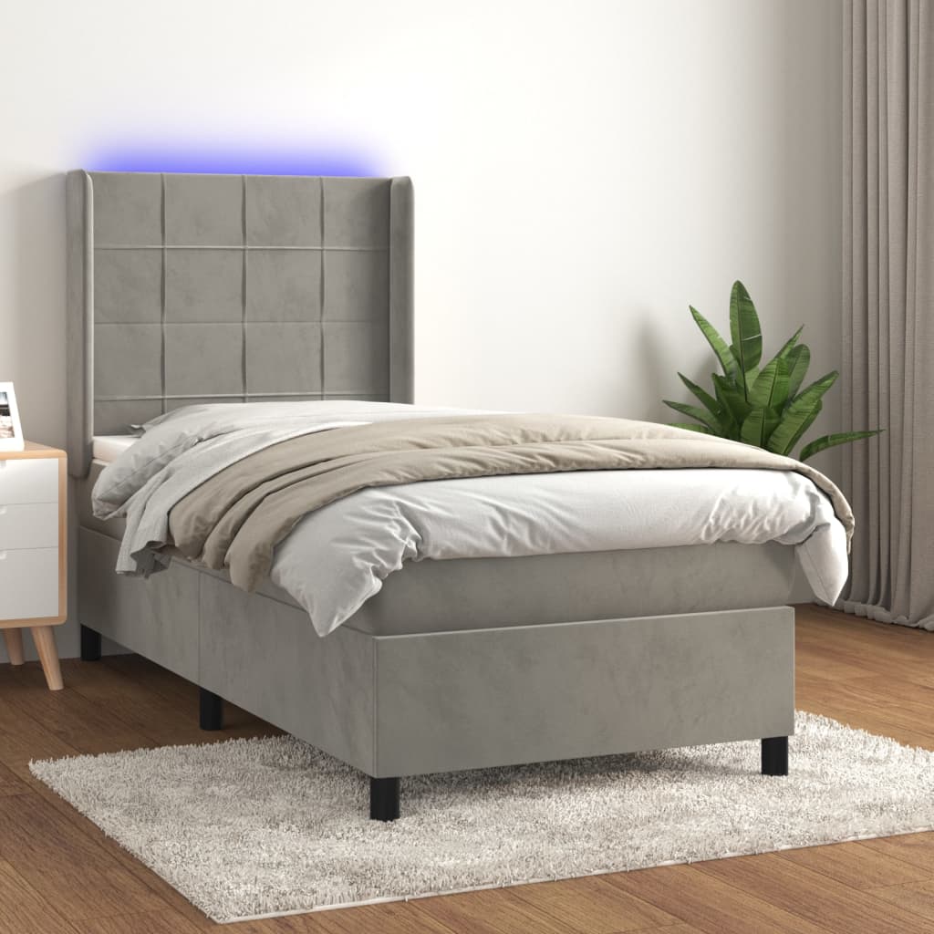 Sommier à lattes de lit matelas et LED Gris clair 100x200 cm