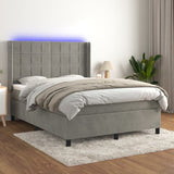 Sommier à lattes de lit matelas et LED Gris clair 140x190 cm