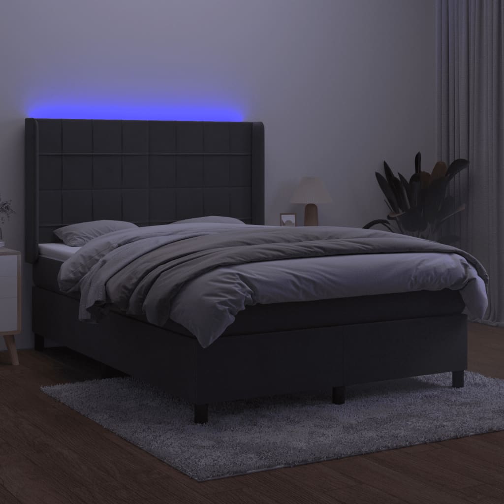 Sommier à lattes de lit matelas et LED Gris foncé 140x190 cm