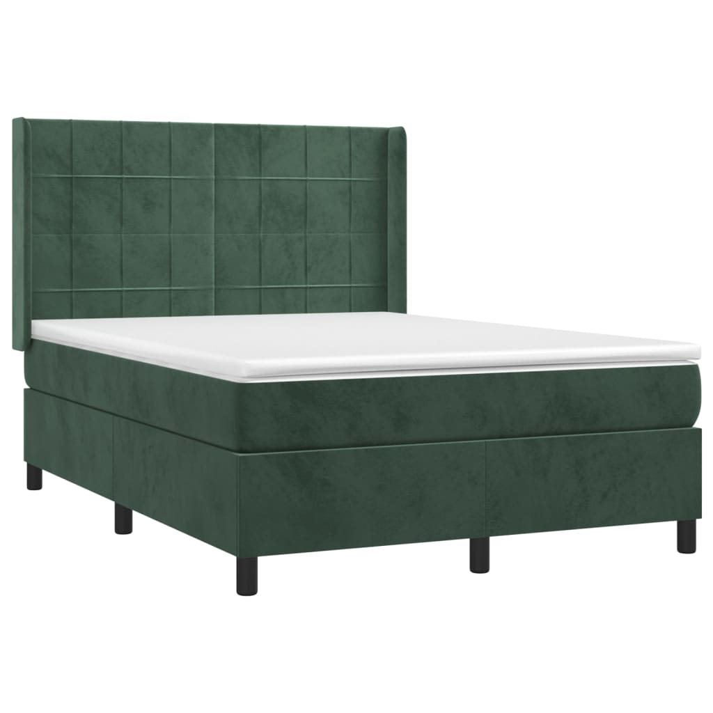 Sommier à lattes de lit matelas et LED Vert foncé 140x190 cm