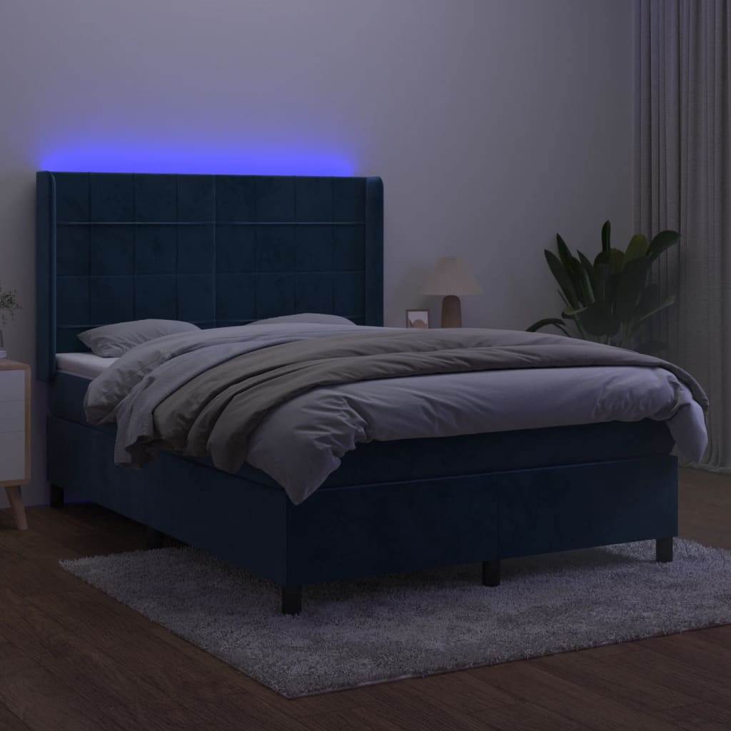 Sommier à lattes de lit matelas et LED Bleu foncé 140x190 cm