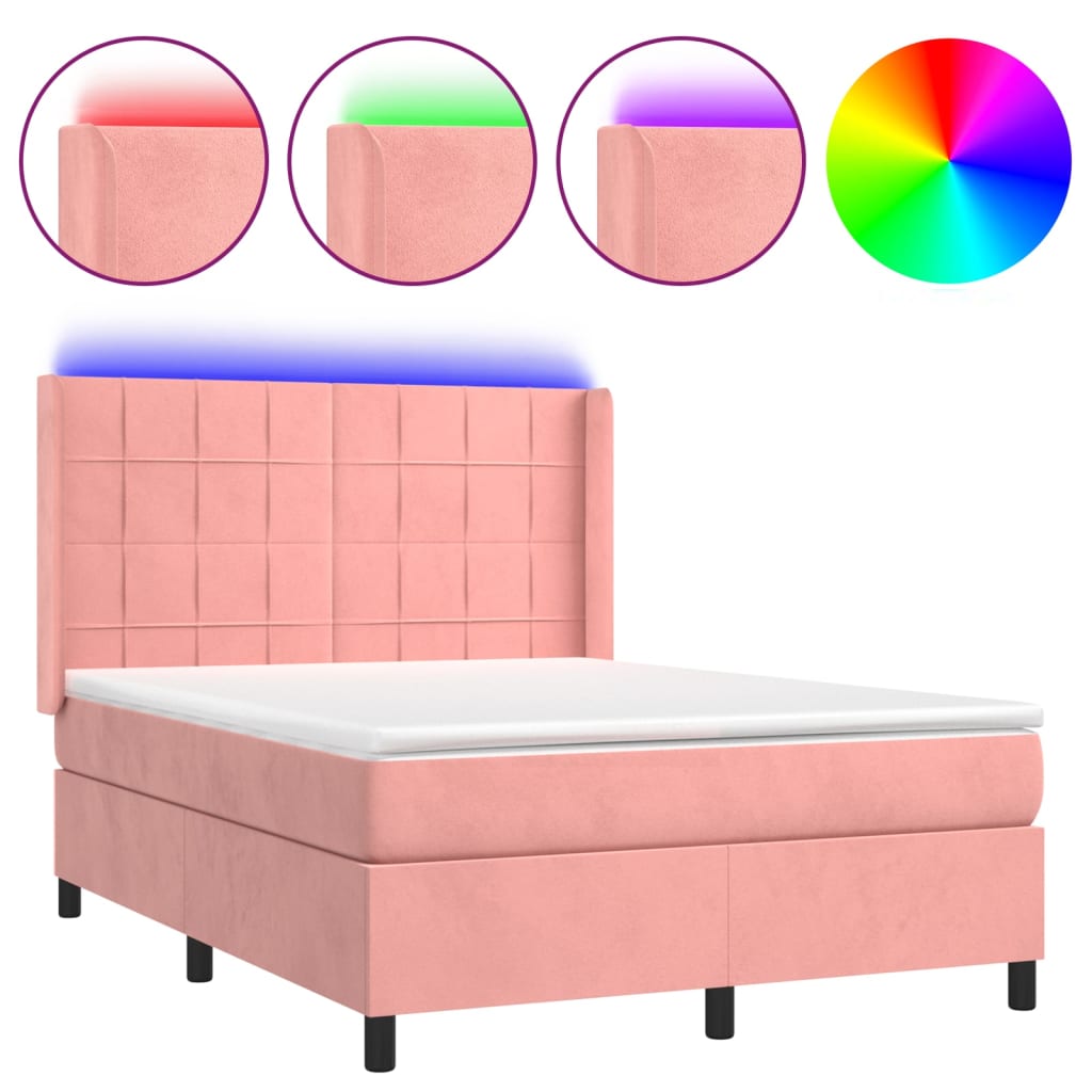 Sommier à lattes de lit matelas et LED Rose 140x190 cm Velours