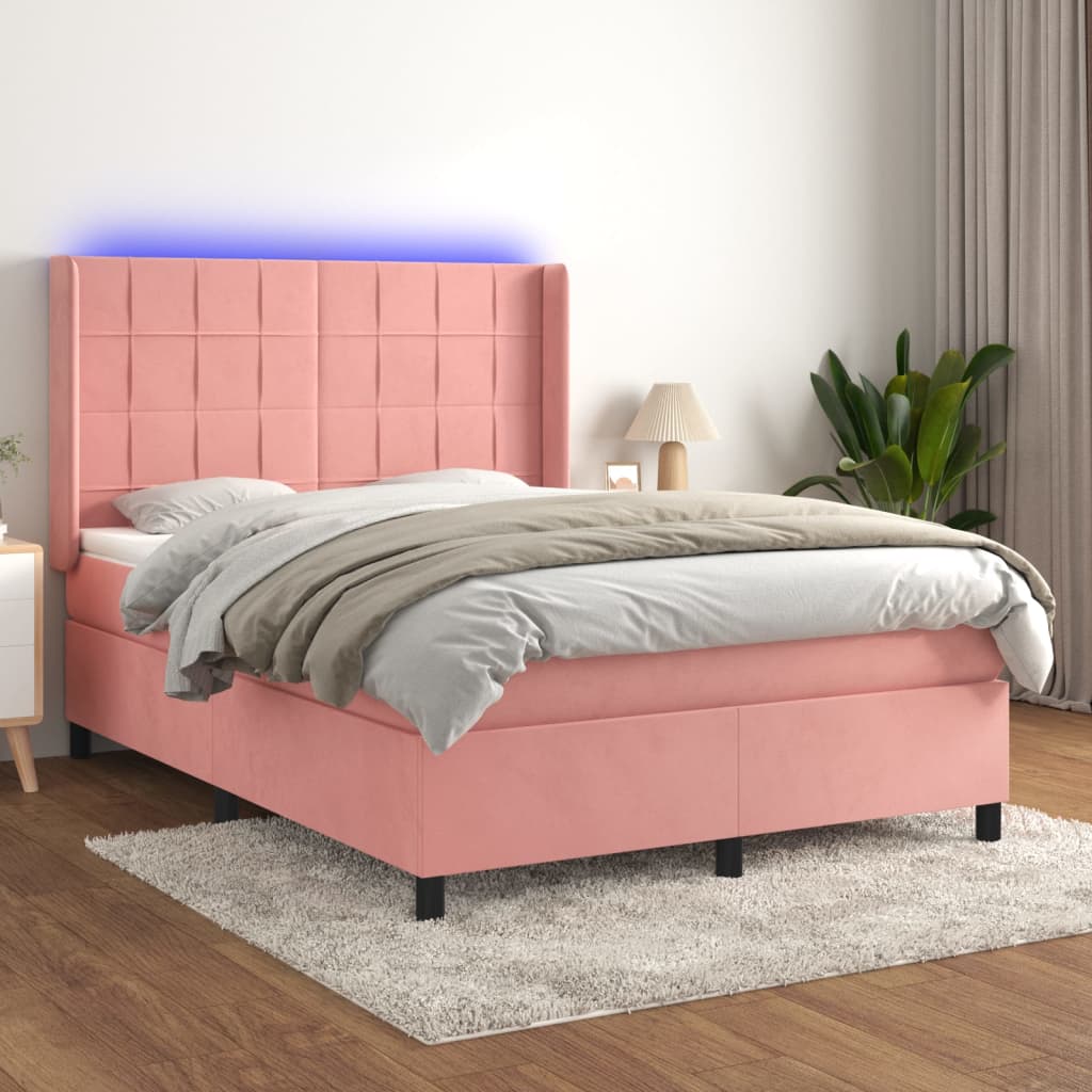 Sommier à lattes de lit matelas et LED Rose 140x190 cm Velours