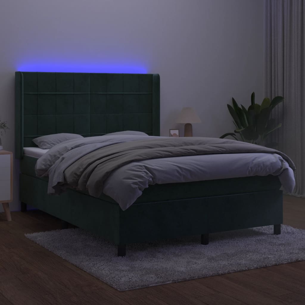 Sommier à lattes de lit matelas et LED Vert foncé 140x200 cm