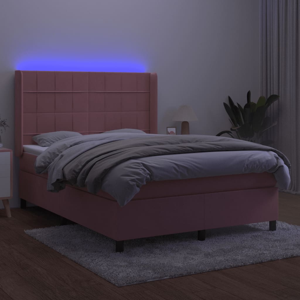 Sommier à lattes de lit matelas et LED Rose 140x200 cm Velours