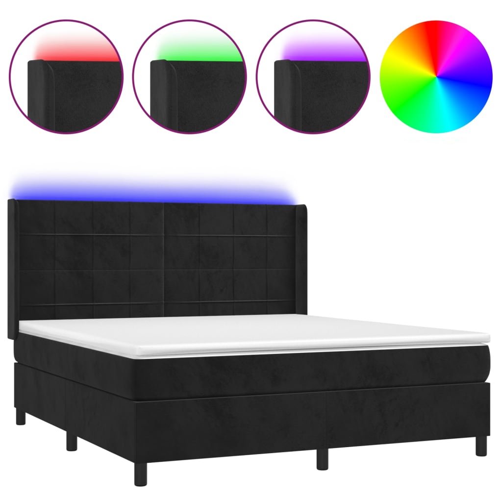 Sommier à lattes de lit matelas et LED Noir 160x200 cm Velours