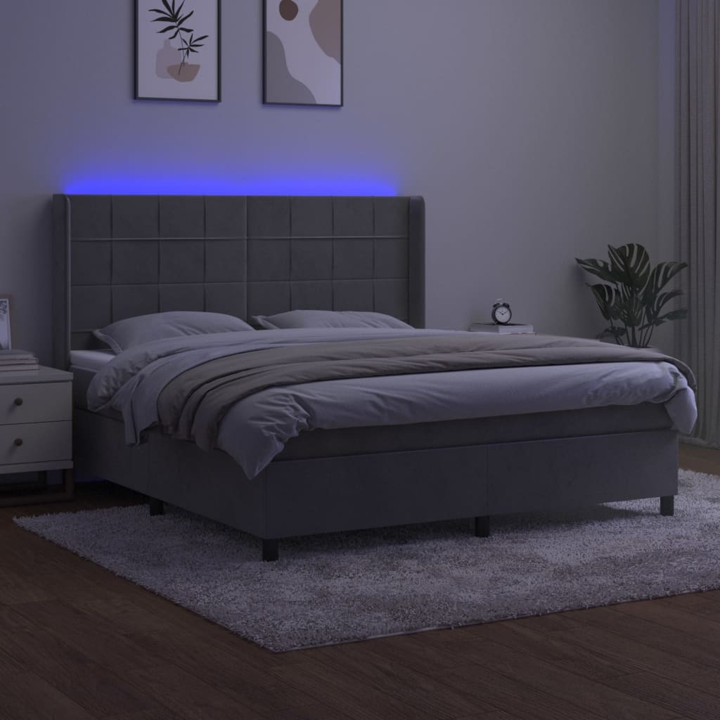 Sommier à lattes de lit matelas et LED Gris clair 180x200 cm