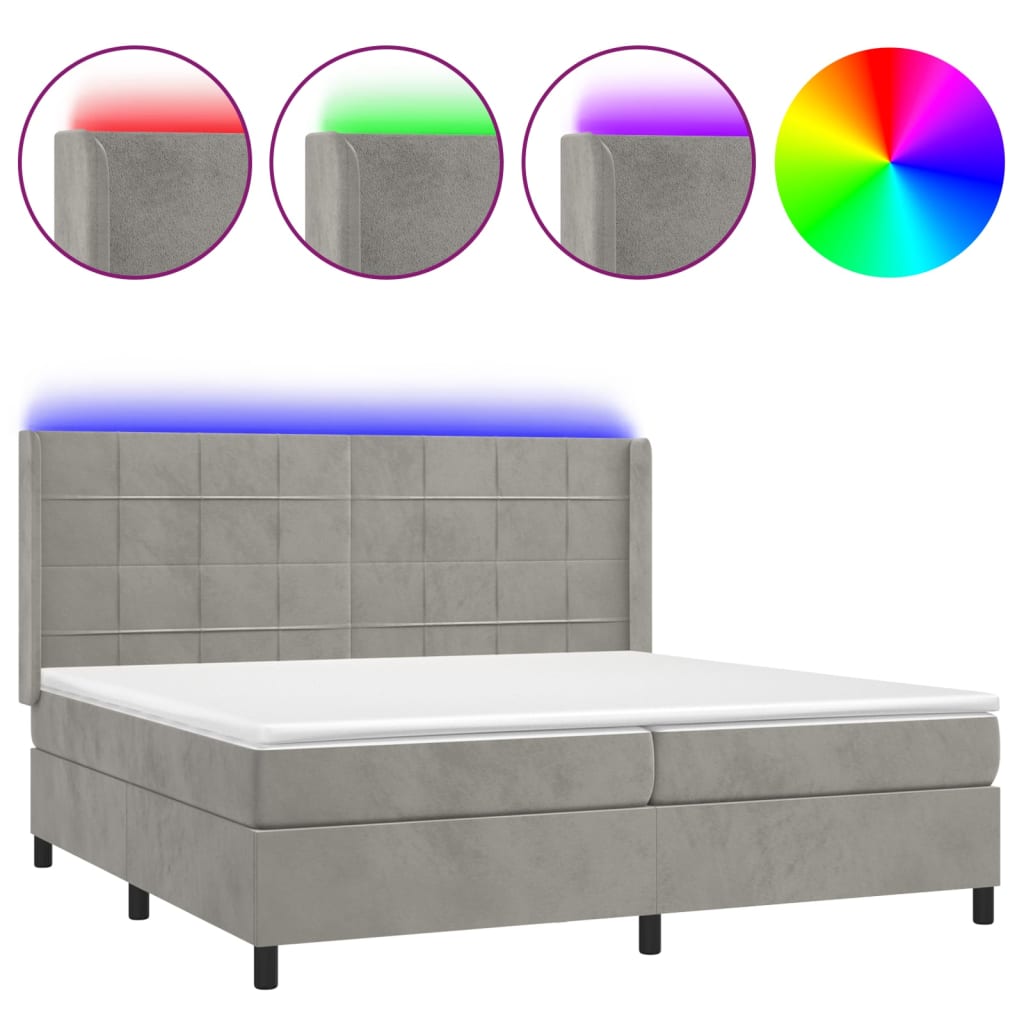 Sommier à lattes de lit matelas et LED Gris clair 200x200 cm