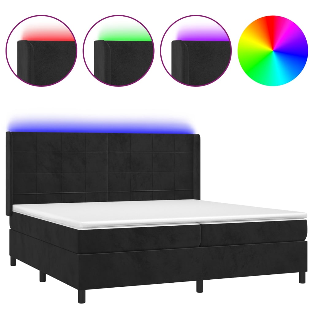 Sommier à lattes de lit matelas et LED Noir 200x200 cm Velours