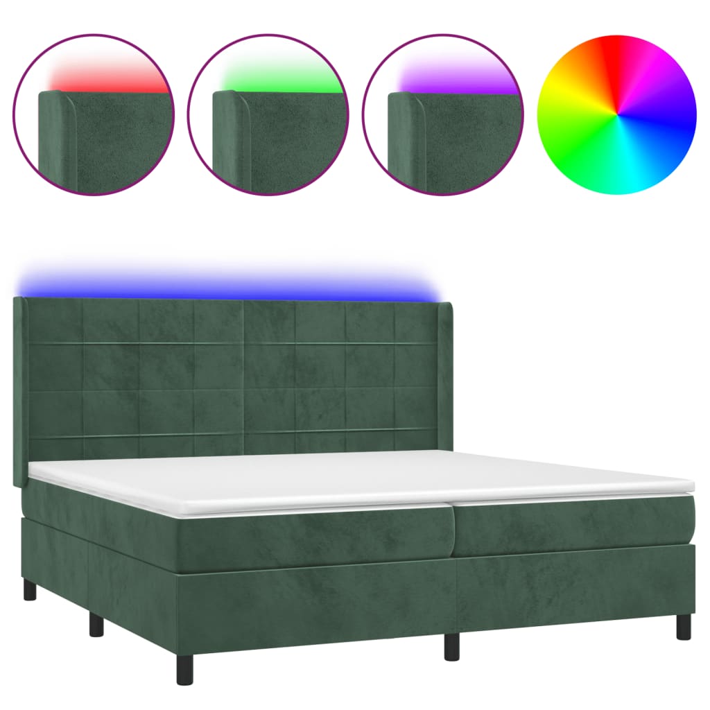 Sommier à lattes de lit matelas et LED Vert foncé 200x200 cm