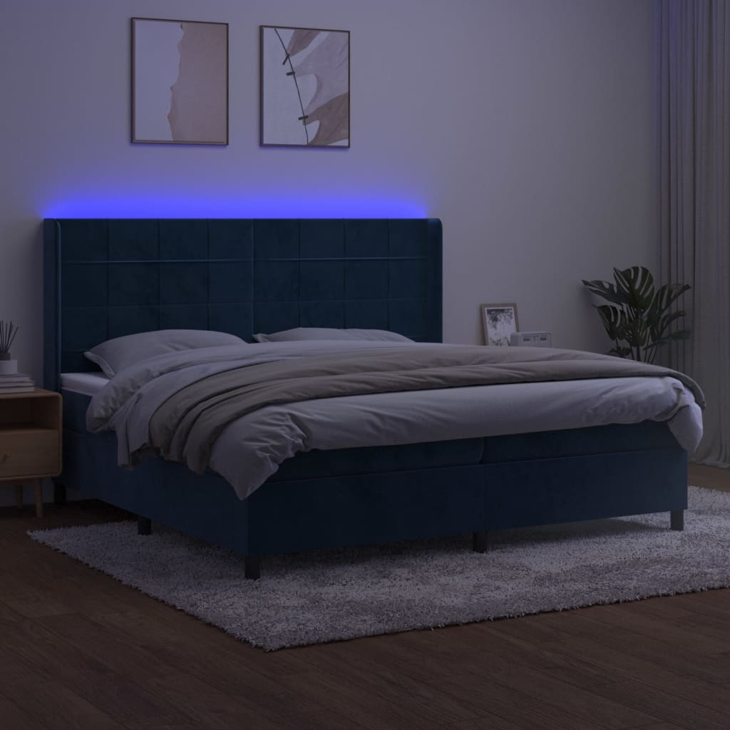 Sommier à lattes de lit matelas et LED Bleu foncé 200x200 cm