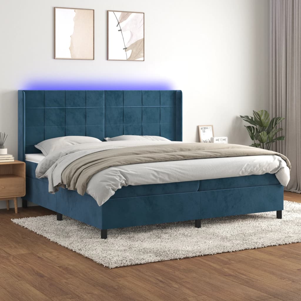 Sommier à lattes de lit matelas et LED Bleu foncé 200x200 cm