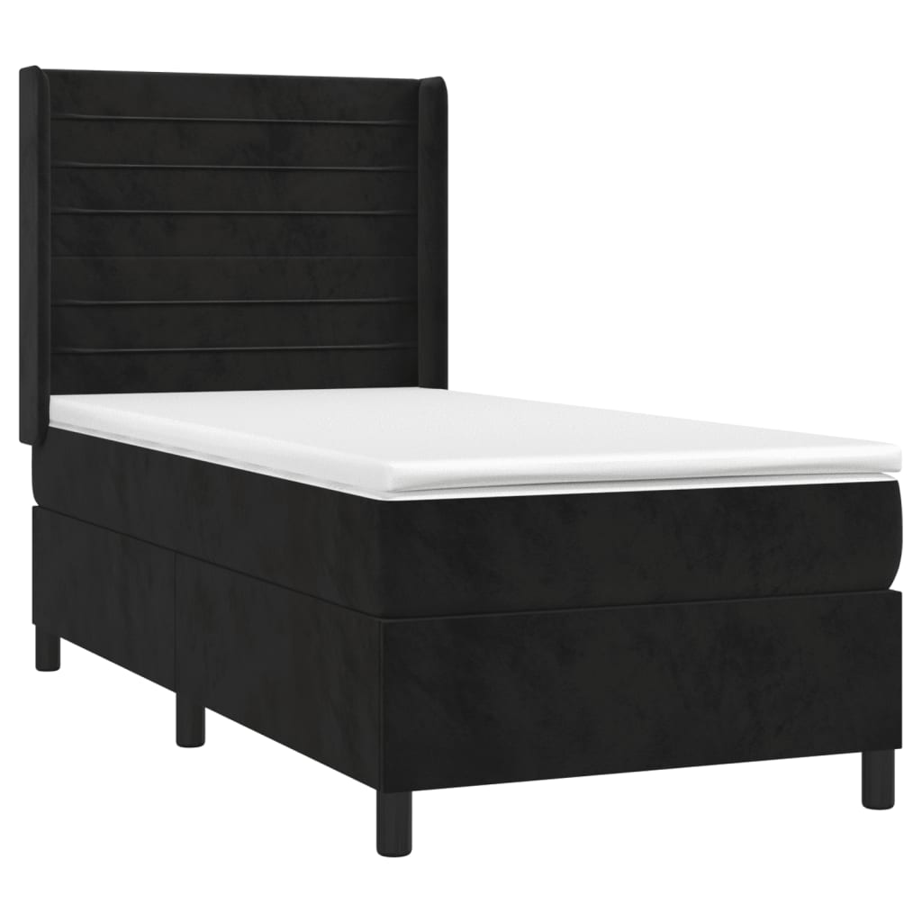 Sommier à lattes de lit matelas et LED Noir 90x190 cm Velours