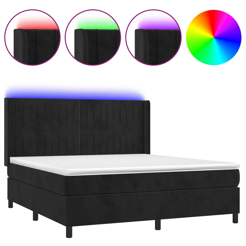 Sommier à lattes de lit matelas et LED Noir 160x200 cm Velours