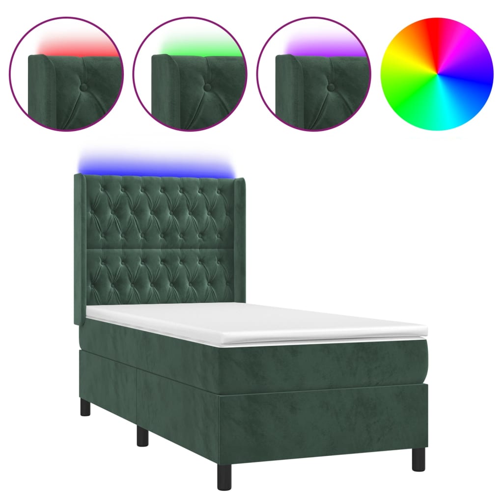 Sommier à lattes de lit matelas LED Vert foncé 90x190cm Velours