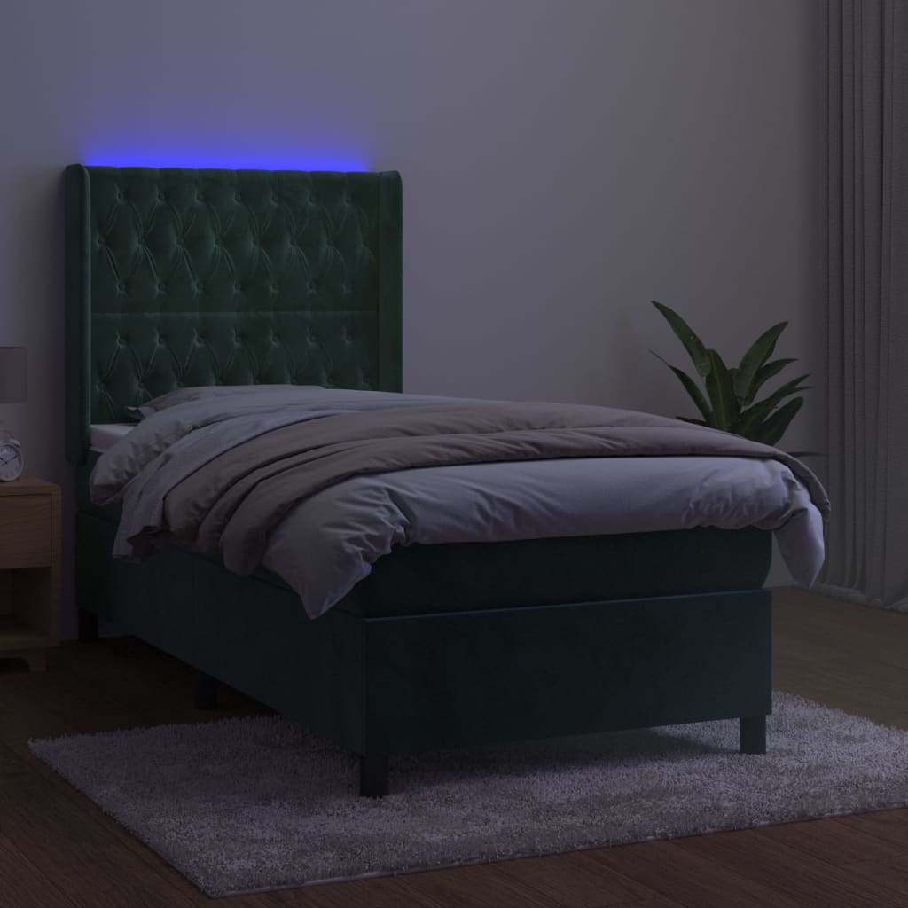 Sommier à lattes de lit matelas LED Vert foncé 90x190cm Velours