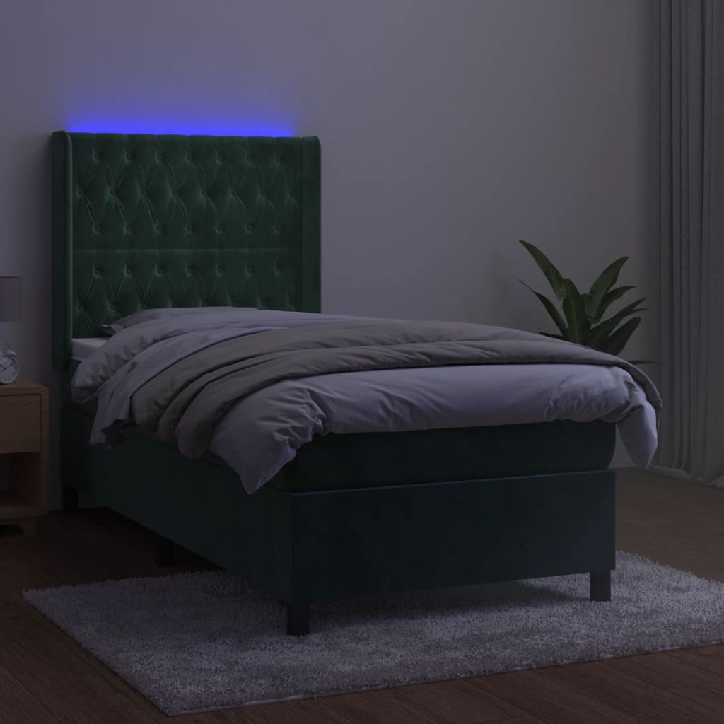 Sommier à lattes de lit matelas LED Vert foncé 90x200cm Velours