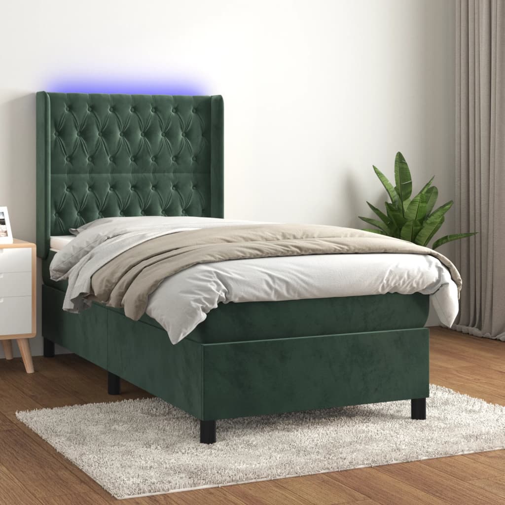 Sommier à lattes de lit matelas LED Vert foncé 90x200cm Velours