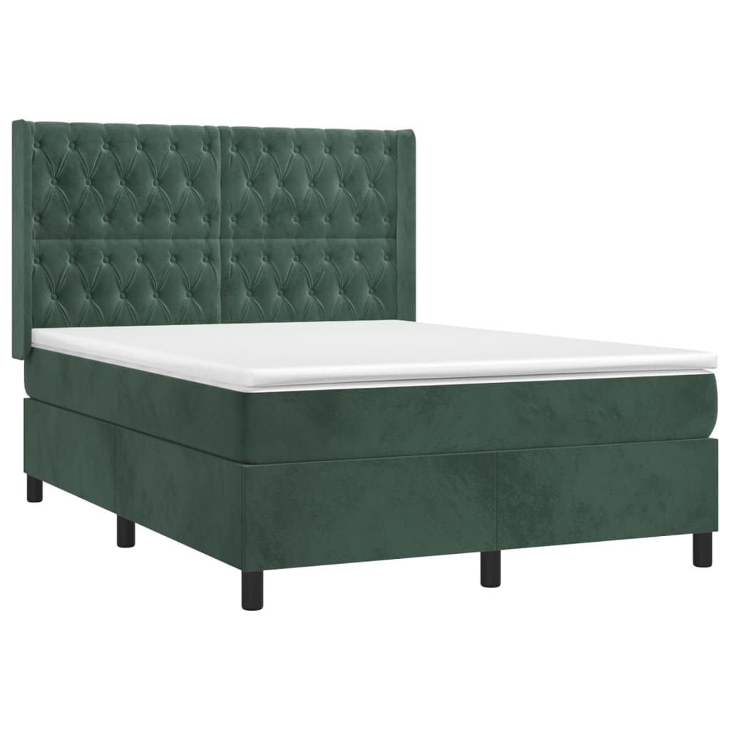 Sommier à lattes de lit matelas et LED Vert foncé 140x190 cm