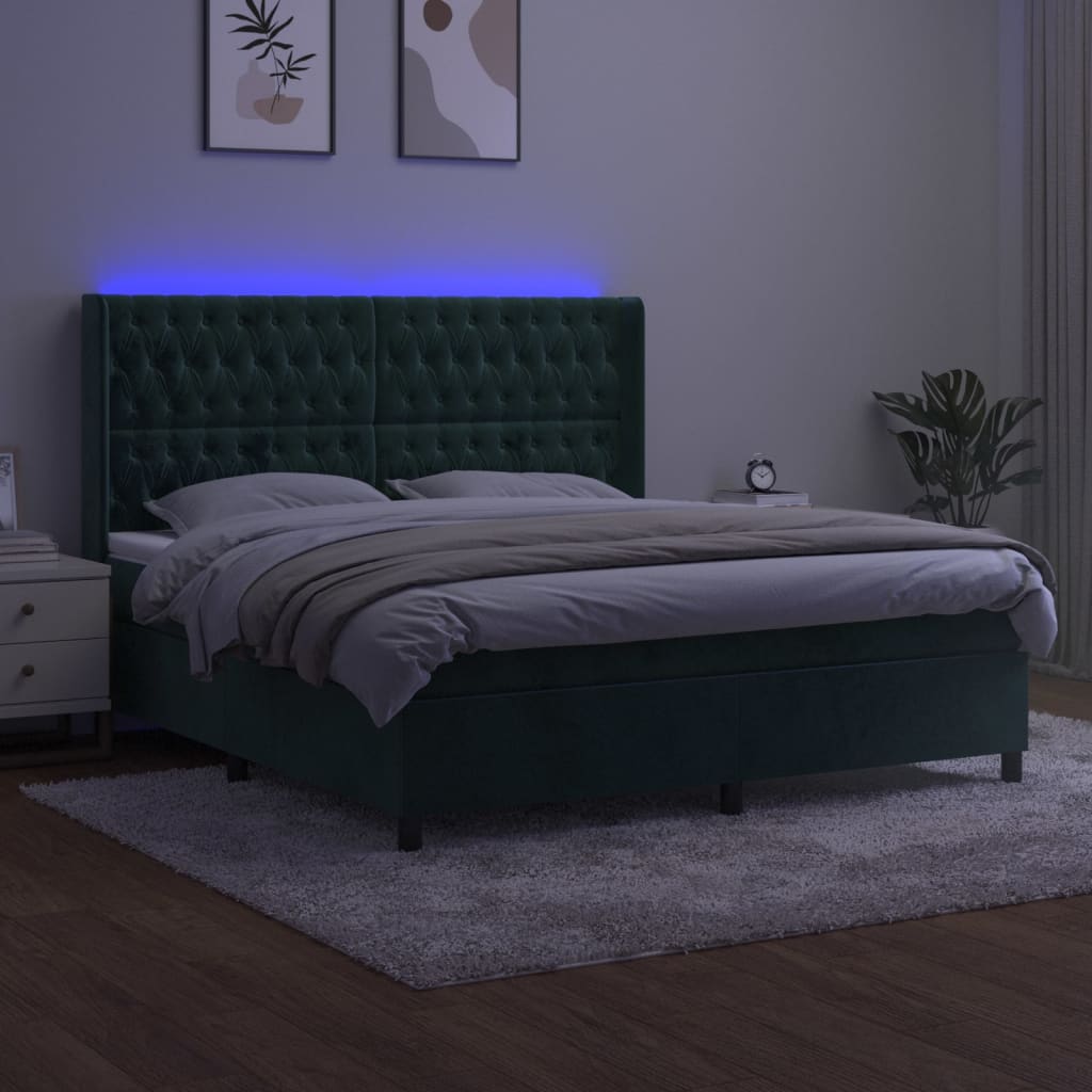 Sommier à lattes de lit matelas et LED Vert foncé 160x200 cm