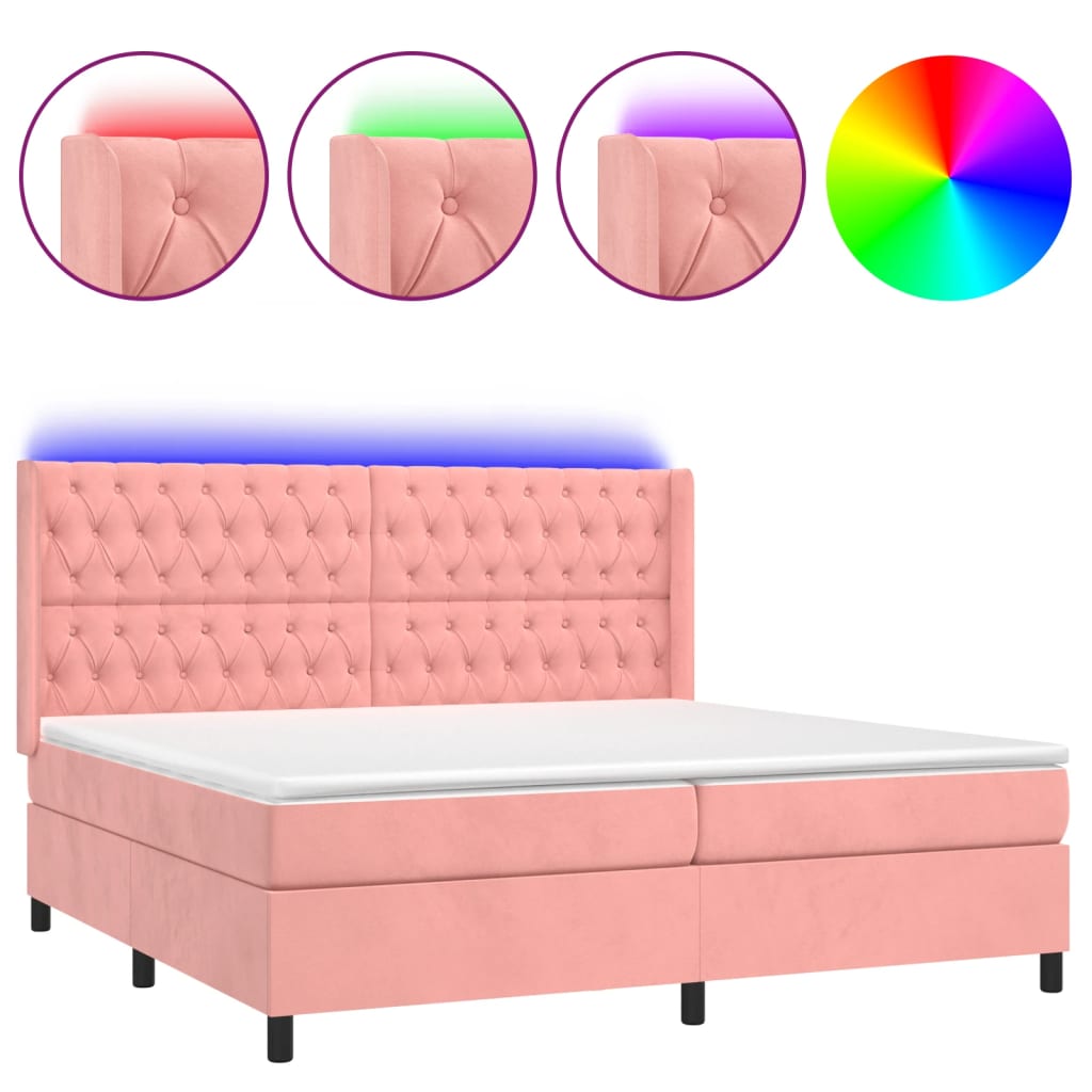 Sommier à lattes de lit matelas et LED Rose 160x200 cm Velours