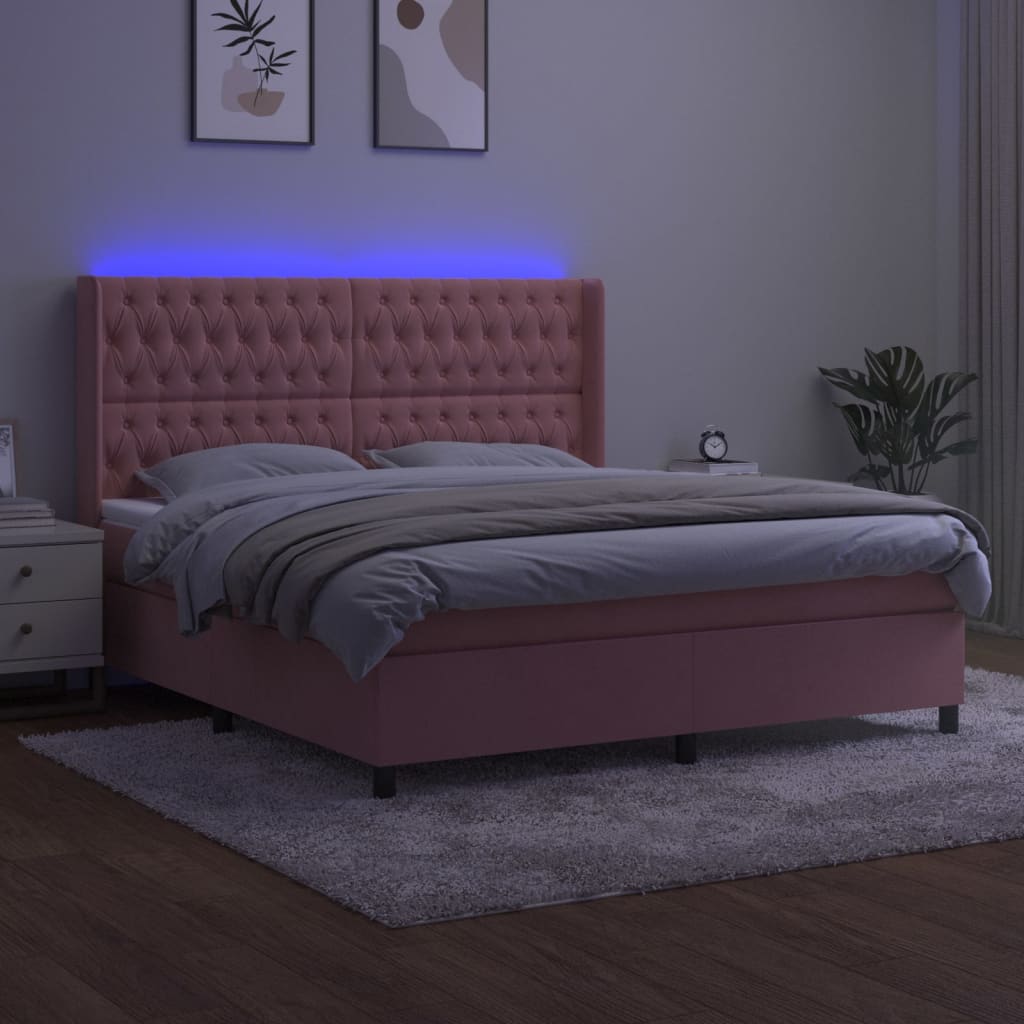 Sommier à lattes de lit matelas et LED Rose 160x200 cm Velours