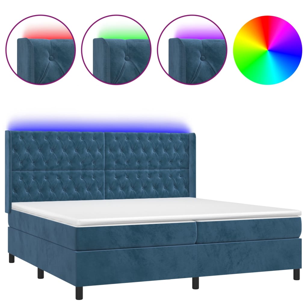 Sommier à lattes de lit matelas et LED Bleu foncé 200x200 cm