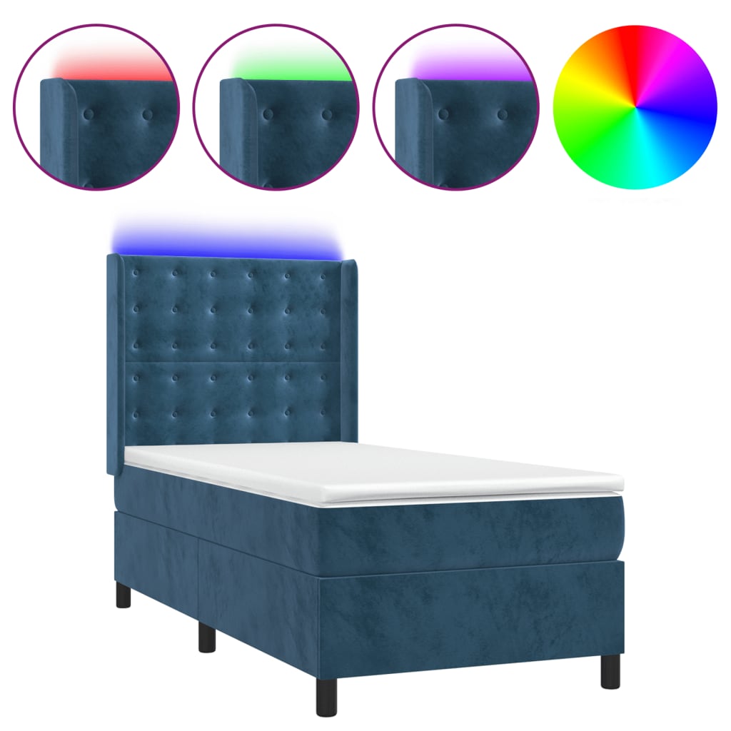 Sommier à lattes de lit matelas LED Bleu foncé 80x200cm Velours