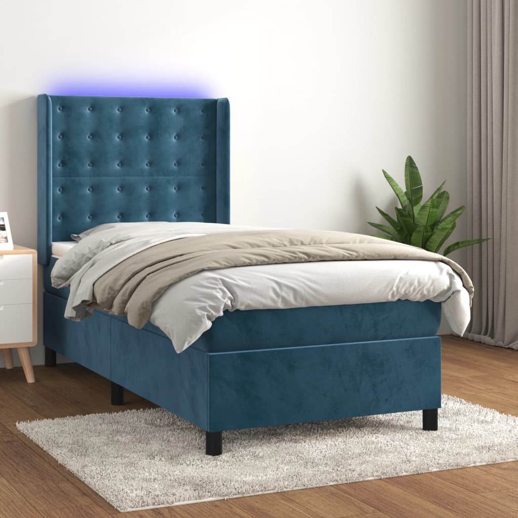 Sommier à lattes de lit matelas LED Bleu foncé 80x200cm Velours